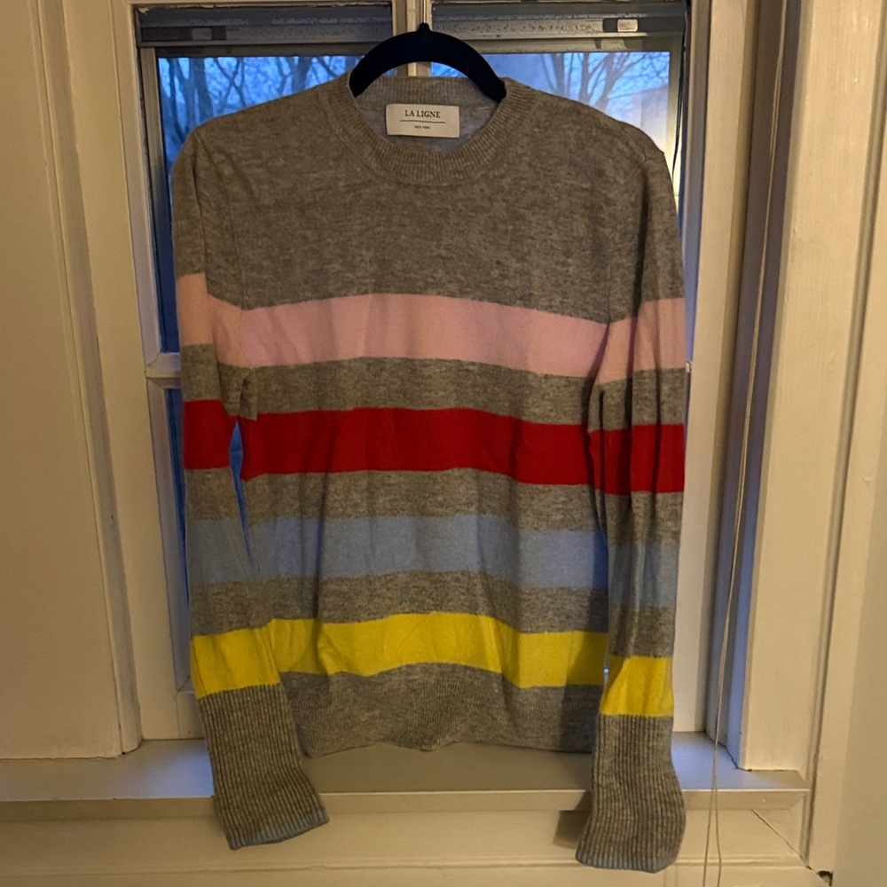 La Ligne Women’s Striped Crewneck Sweater in Gray, Red, Pink, and Yellow
